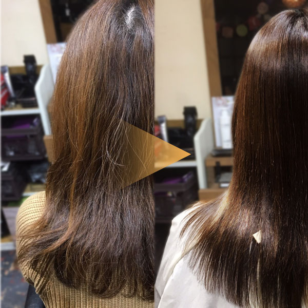 縮毛矯正で髪が綺麗になった女性の画像